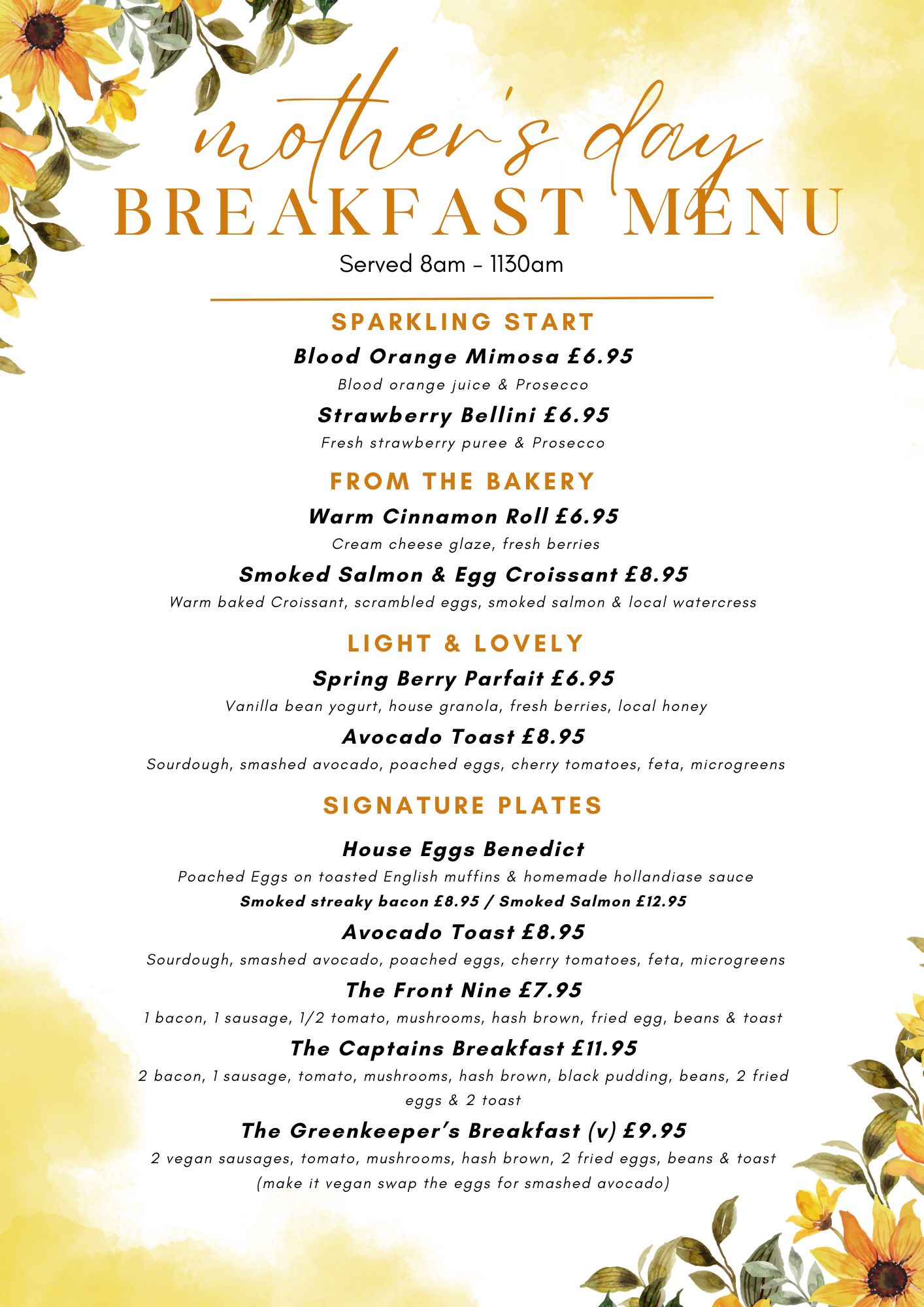 Mothers Day Mothers Day Breakfast Menu