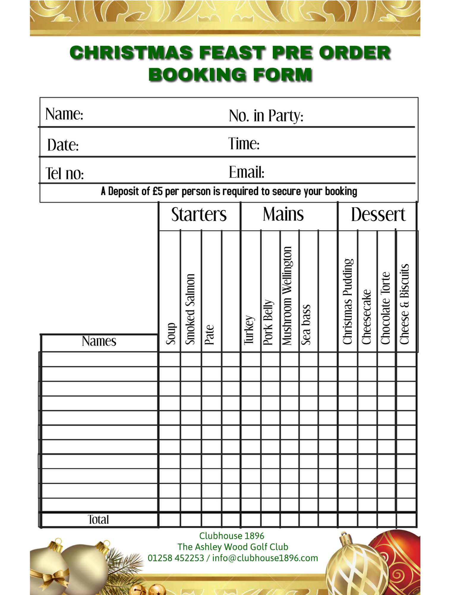 Christmas booking form 2021